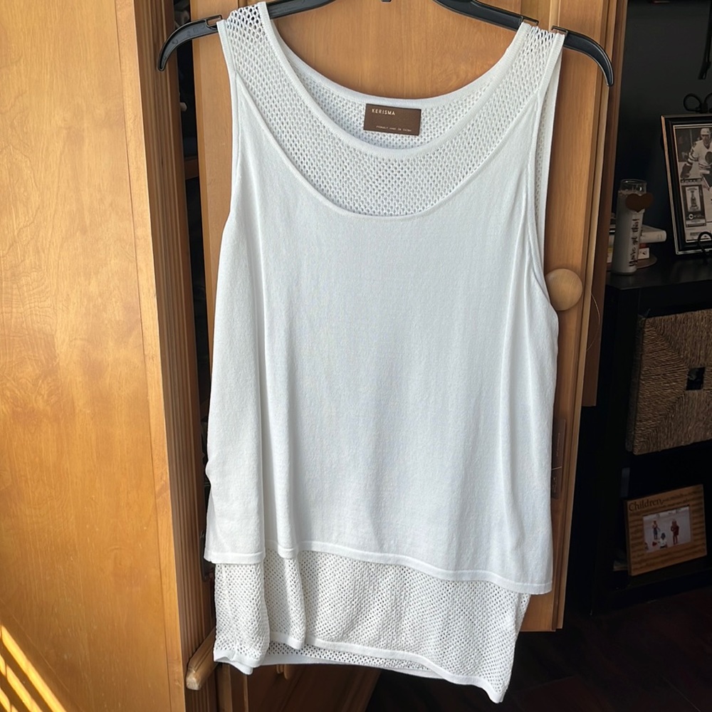 Kerisma. Small/Medium. White solid & mesh tank top.